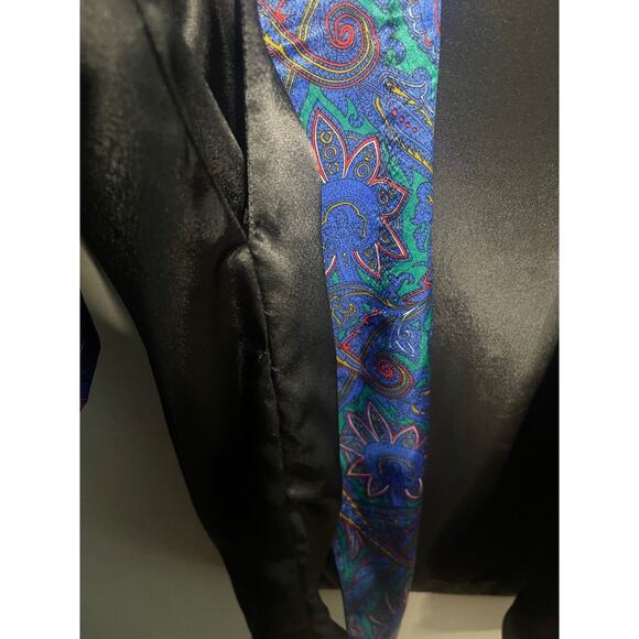 Fredericks of Hollywood Vintage Black Robe Blue Paisley Print No Belt One Size - Picture 4 of 8